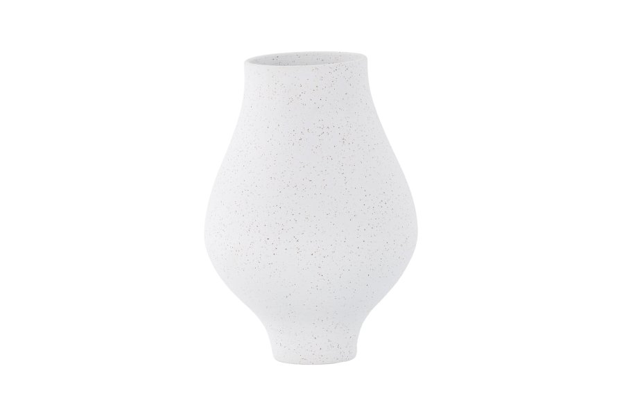 VENTURE DESIGN Rellis vase, rund - hvid/sorte prikker keramik (D10xH24xB14)