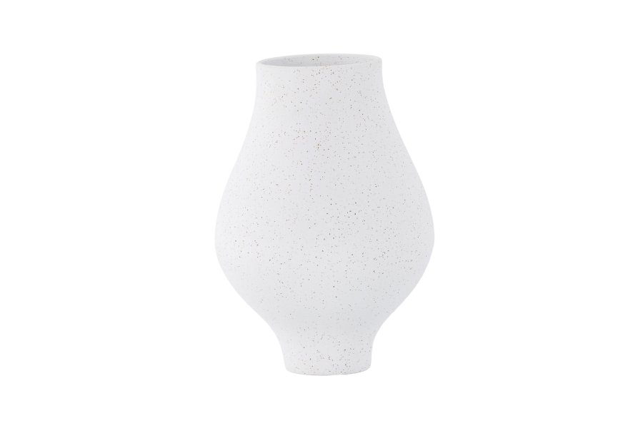 VENTURE DESIGN Rellis vase, rund - hvid/sorte prikker keramik (D10xH24xB14)
