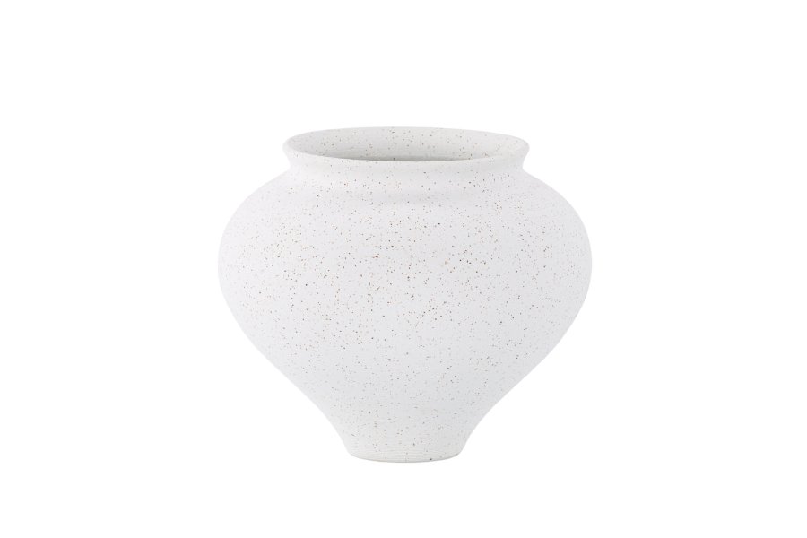 VENTURE DESIGN Rellis vase, rund - hvid/sorte prikker keramik (D11xH18xB18)