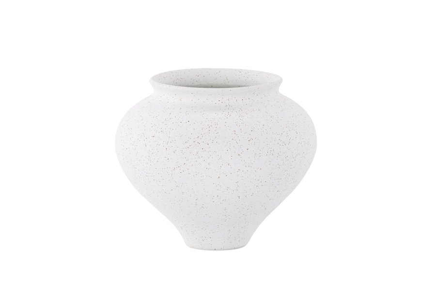 VENTURE DESIGN Rellis vase, rund - hvid/sorte prikker keramik (D11xH18xB18)