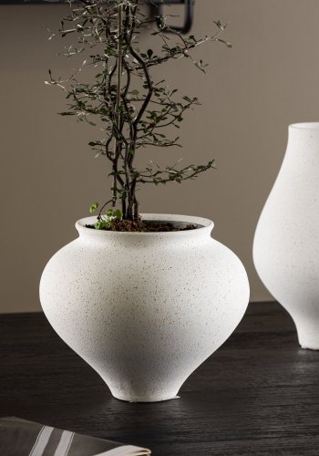 VENTURE DESIGN Rellis vase, rund - hvid/sorte prikker keramik (D11xH18xB18)