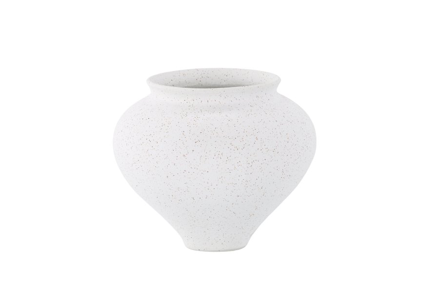 VENTURE DESIGN Rellis vase, rund - hvid/sorte prikker keramik (D11xH18xB18)