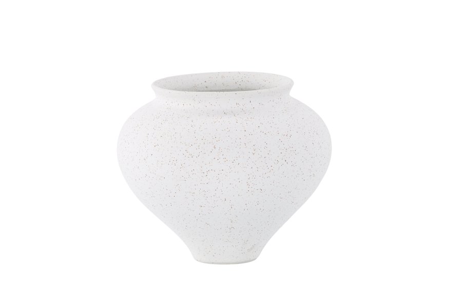 VENTURE DESIGN Rellis vase, rund - hvid/sorte prikker keramik (D11xH18xB18)