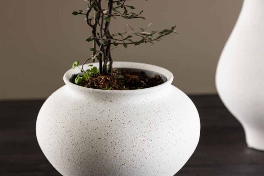 VENTURE DESIGN Rellis vase, rund - hvid/sorte prikker keramik (D11xH18xB18)