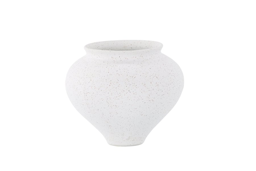 VENTURE DESIGN Rellis vase, rund - hvid/sorte prikker keramik (D11xH18xB18)