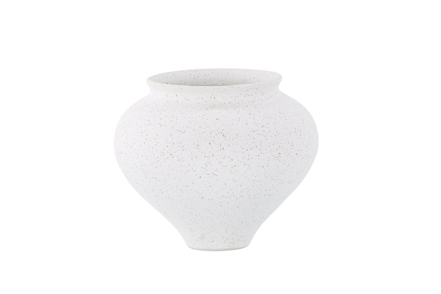 VENTURE DESIGN Rellis vase, rund - hvid/sorte prikker keramik (D11xH18xB18)