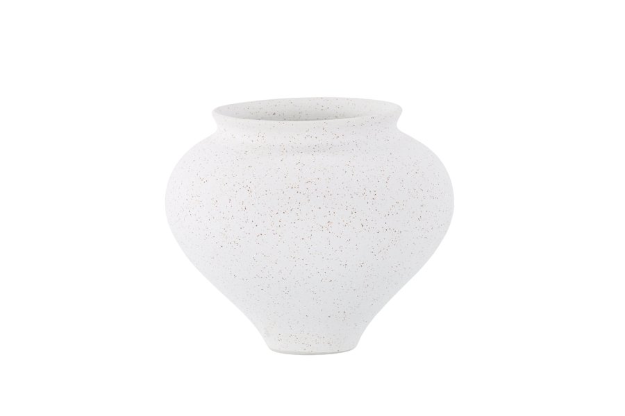 VENTURE DESIGN Rellis vase, rund - hvid/sorte prikker keramik (D11xH18xB18)