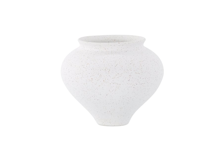 VENTURE DESIGN Rellis vase, rund - hvid/sorte prikker keramik (D11xH18xB18)