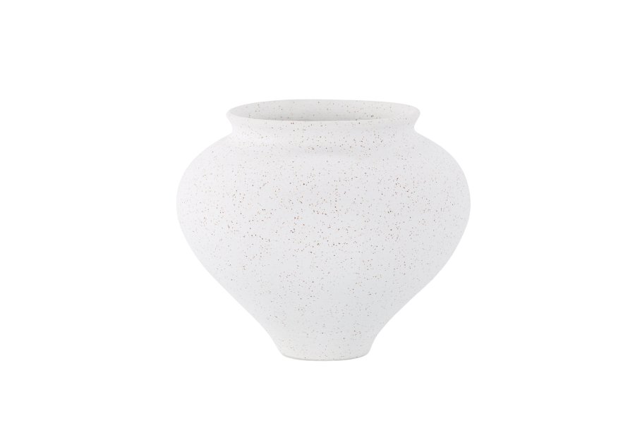 VENTURE DESIGN Rellis vase, rund - hvid/sorte prikker keramik (D11xH18xB18)