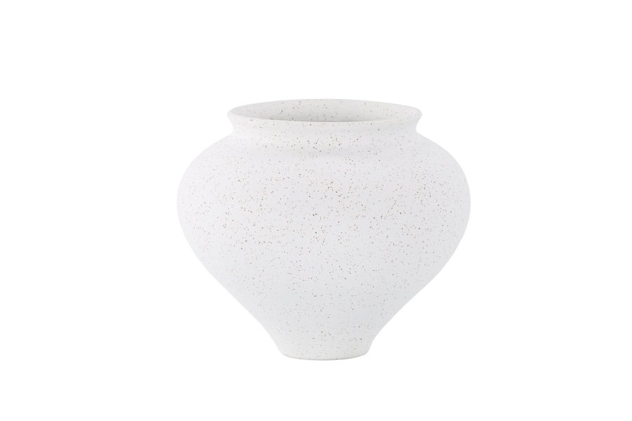 VENTURE DESIGN Rellis vase, rund - hvid/sorte prikker keramik (D11xH18xB18)
