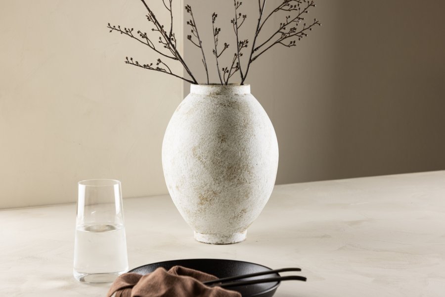 VENTURE DESIGN Globe vase, rund - beige/brun keramik (8x18x22H)
