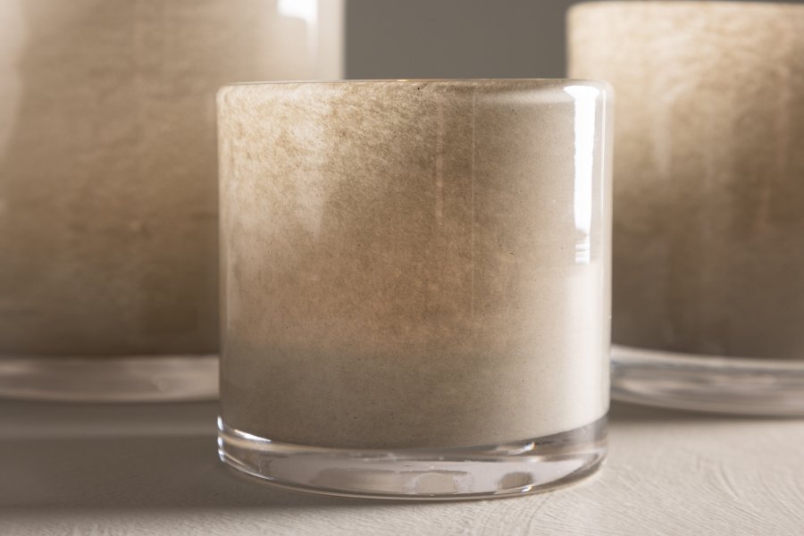 VENTURE DESIGN Glora lysestage, rund - beige glas (8x8H)