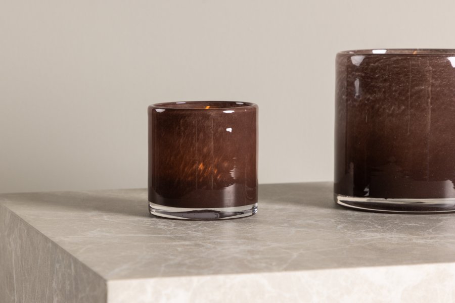 VENTURE DESIGN Glora lysestage, rund - brun glas (8x8H)