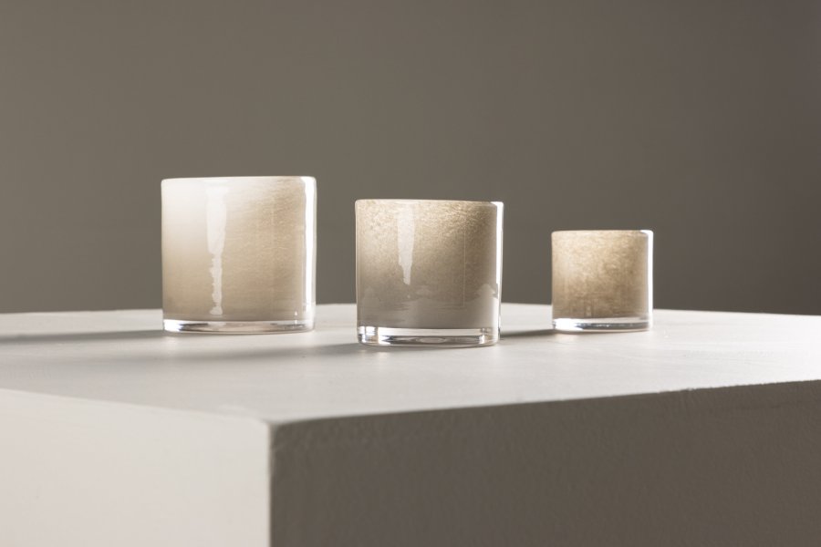 VENTURE DESIGN Glora lysestage, rund - beige glas (10x10H)