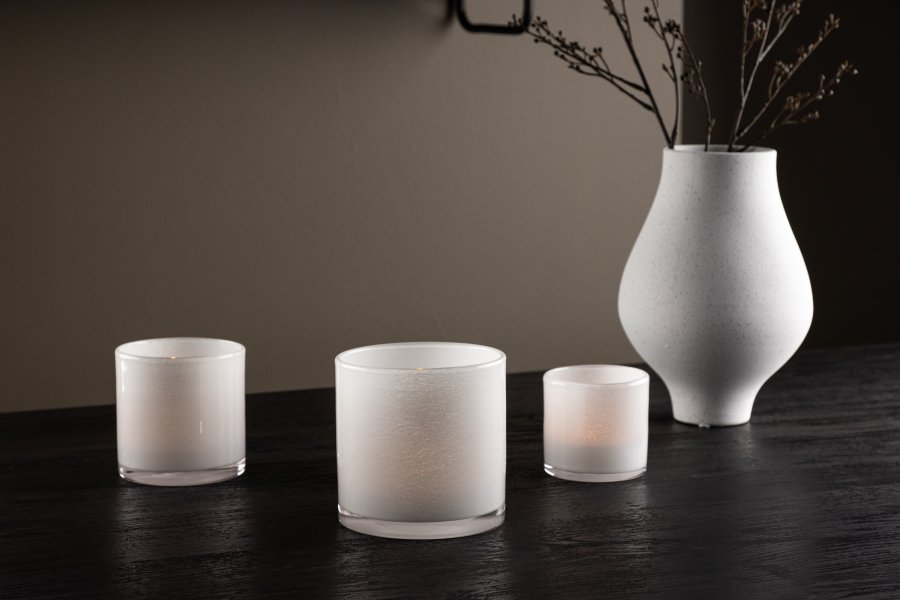 VENTURE DESIGN Glora lysestage, rund - hvid glas (12x12H)