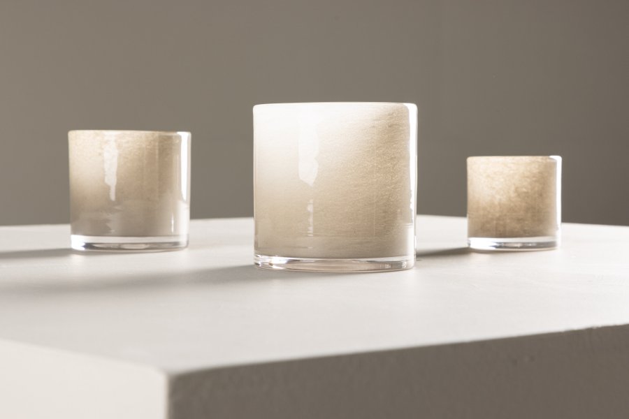 VENTURE DESIGN Glora lysestage, rund - beige glas (12x12H)