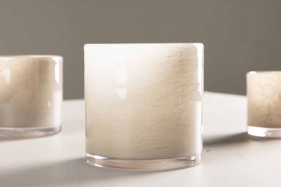 VENTURE DESIGN Glora lysestage, rund - beige glas (12x12H)