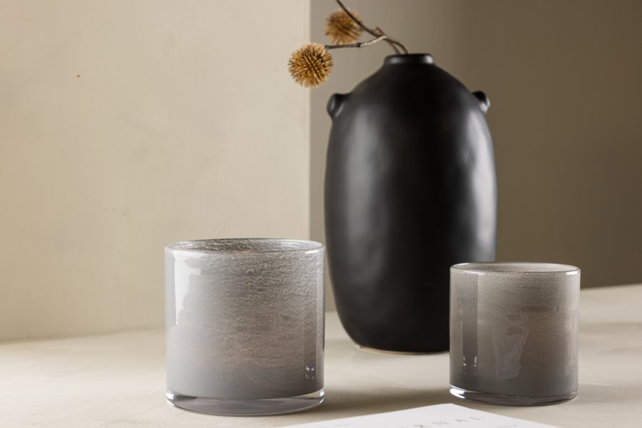 VENTURE DESIGN Glora lysestage, rund - lysegr glas (12x12H)