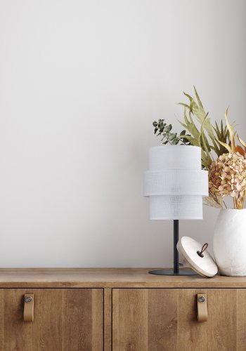 TK Calisto bordlampe - hvid stof og sort metal