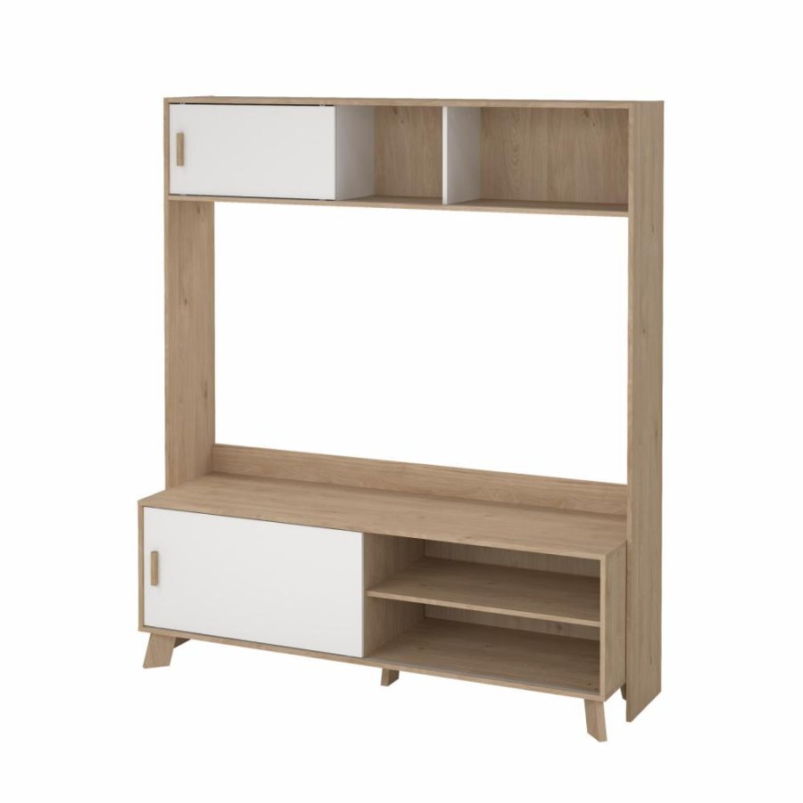 TVILUM Ikast TV-vg med 2 skydedre, Jackson Hickory/Hvid, 158,7 x 48,35 x 180,9 cm