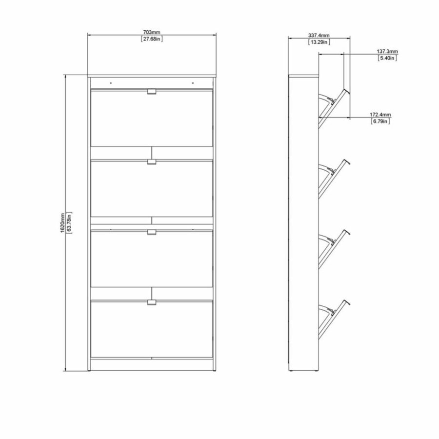 TVILUM Shoes skoskab, m. 4 klaplger med 1 rum - sort folie