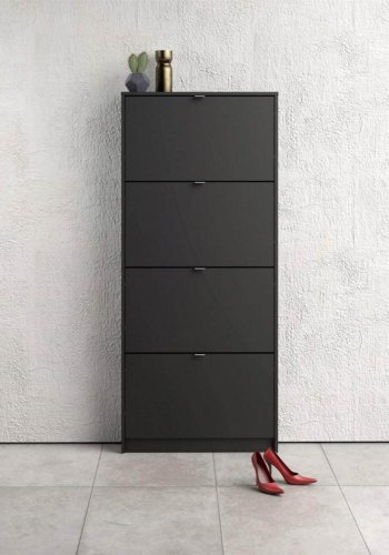 TVILUM Shoes skoskab, m. 4 klaplger med 1 rum - sort folie