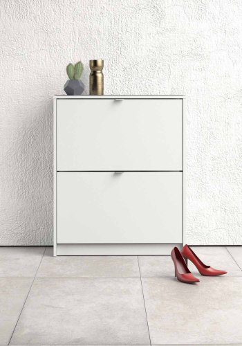 TVILUM Shoes skoskab - hvid tr, m. 2 klaplger og 2 rum