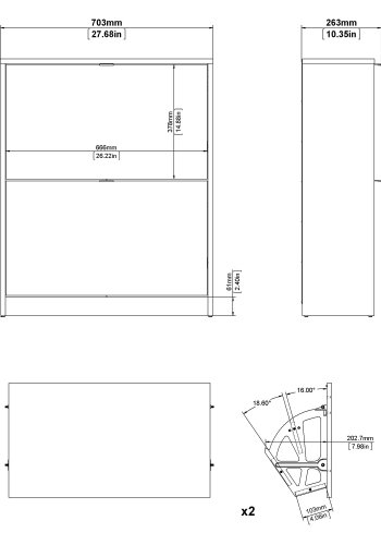 TVILUM Shoes skoskab - hvid tr, m. 2 klaplger og 2 rum