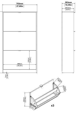 TVILUM Shoes skoskab - hvid tr, m. 3 klaplger og 2 rum 