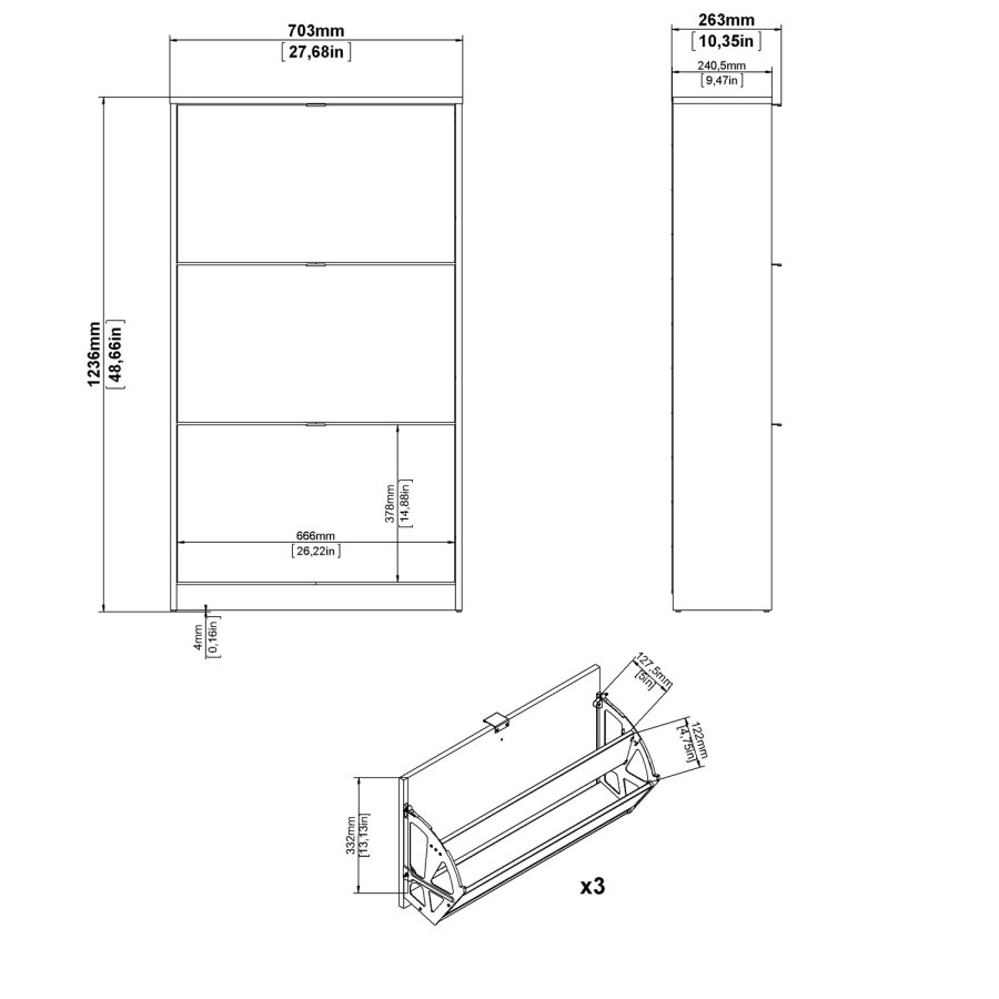 TVILUM Shoes skoskab - hvid tr, m. 3 klaplger og 2 rum 
