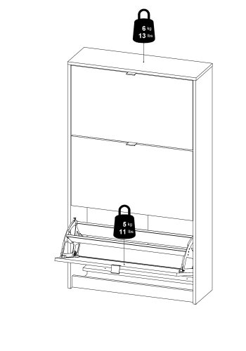 TVILUM Shoes skoskab - hvid tr, m. 3 klaplger og 2 rum 