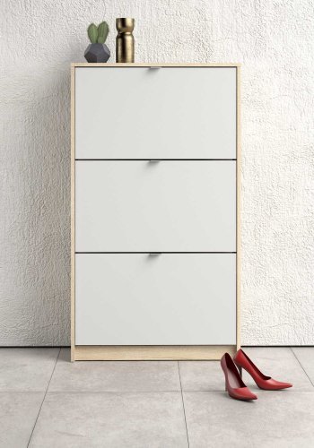 TVILUM Shoes skoskab - natur/hvid egetrsfinér/tr, med 3 klaplger og 2 rum