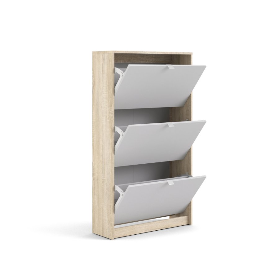 TVILUM Shoes skoskab - natur/hvid egetrsfinér/tr, med 3 klaplger og 2 rum