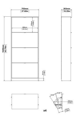 TVILUM Shoes skoskab - hvid tr, m. 4 klaplger og 2 rum