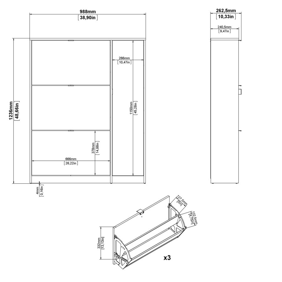 TVILUM Shoes skoskab - natur/hvid hjglans egetrsfinér/tr, m. 3 klaplger, 1 lge og 2 rum