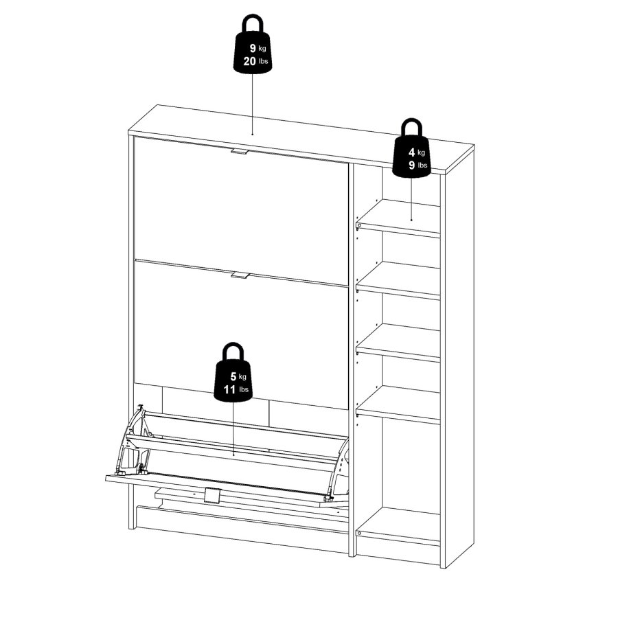 TVILUM Shoes skoskab - natur/hvid hjglans egetrsfinér/tr, m. 3 klaplger, 1 lge og 2 rum