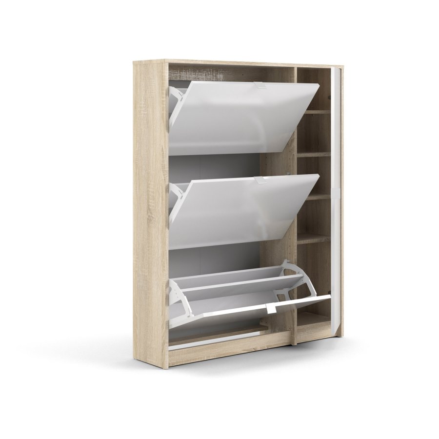 TVILUM Shoes skoskab - natur/hvid hjglans egetrsfinér/tr, m. 3 klaplger, 1 lge og 2 rum