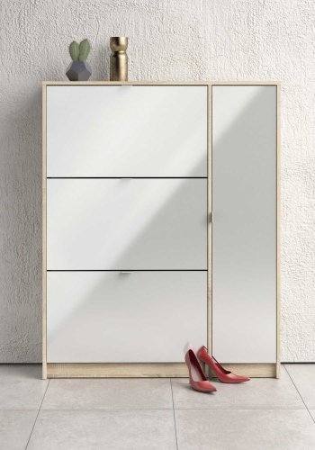 TVILUM Shoes skoskab - natur/hvid hjglans egetrsfinér/tr, m. 3 klaplger, 1 lge og 2 rum