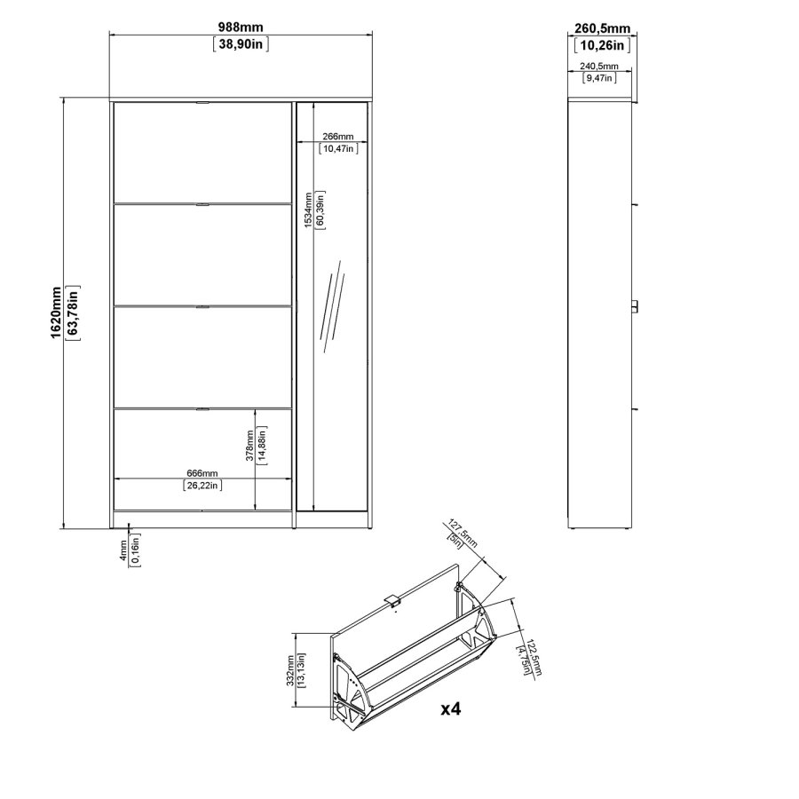 TVILUM Shoes skoskab - natur/hvid hjglans egetrsfinèr/tr, m. 4 klaplger, 1 spejllge og 2 rum