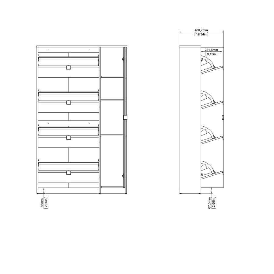 TVILUM Shoes skoskab - natur/hvid hjglans egetrsfinèr/tr, m. 4 klaplger, 1 spejllge og 2 rum