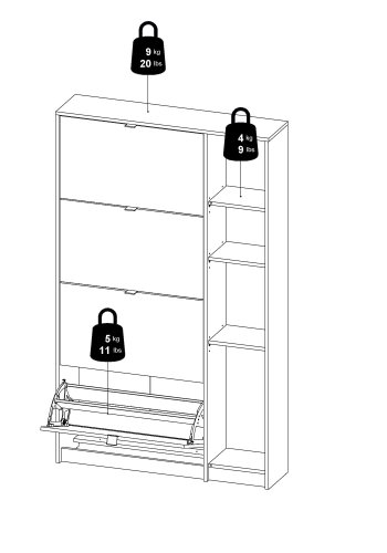 TVILUM Shoes skoskab - natur/hvid hjglans egetrsfinèr/tr, m. 4 klaplger, 1 spejllge og 2 rum