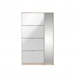 TVILUM Shoes skoskab - natur/hvid hjglans egetrsfinèr/tr, m. 4 klaplger, 1 spejllge og 2 rum