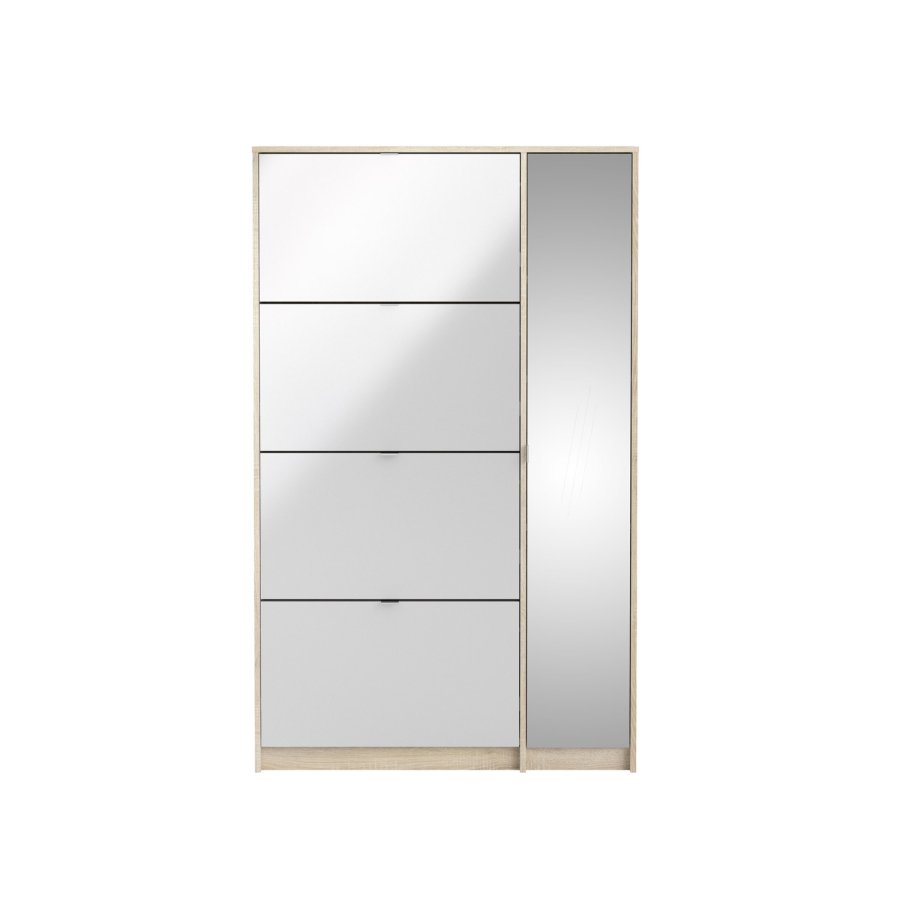 TVILUM Shoes skoskab - natur/hvid hjglans egetrsfinèr/tr, m. 4 klaplger, 1 spejllge og 2 rum