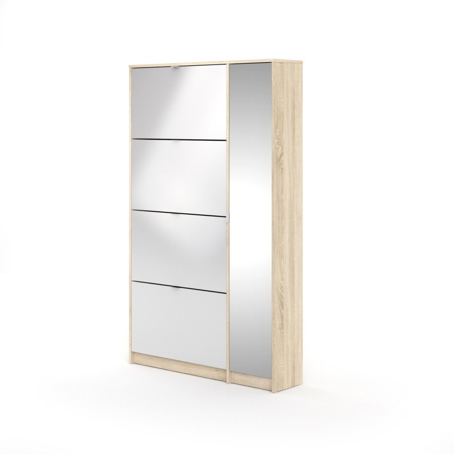 TVILUM Shoes skoskab - natur/hvid hjglans egetrsfinèr/tr, m. 4 klaplger, 1 spejllge og 2 rum