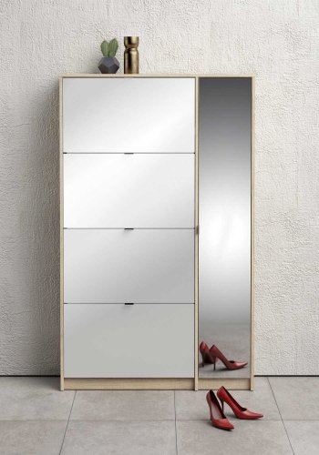 TVILUM Shoes skoskab - natur/hvid hjglans egetrsfinèr/tr, m. 4 klaplger, 1 spejllge og 2 rum