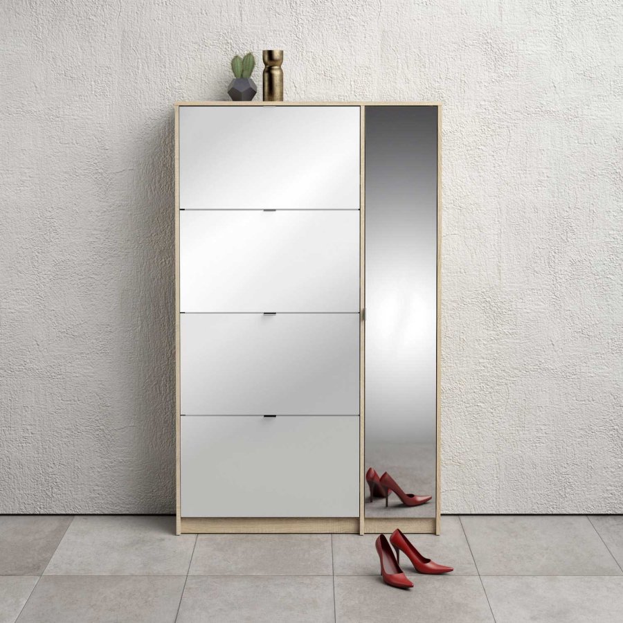 TVILUM Shoes skoskab - natur/hvid hjglans egetrsfinèr/tr, m. 4 klaplger, 1 spejllge og 2 rum