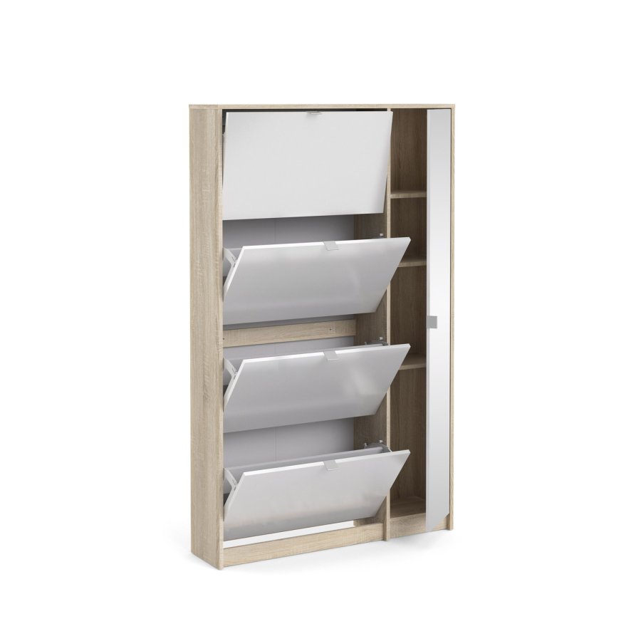 TVILUM Shoes skoskab - natur/hvid hjglans egetrsfinèr/tr, m. 4 klaplger, 1 spejllge og 2 rum