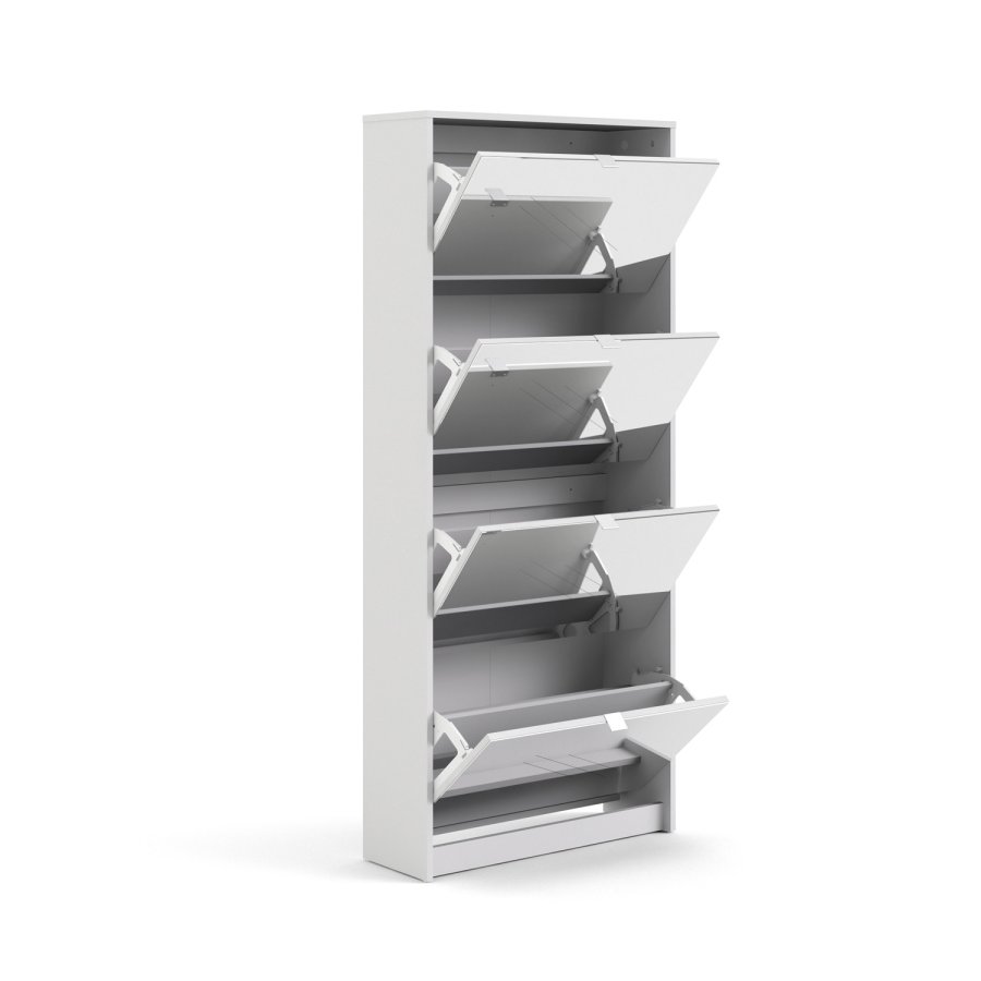 TVILUM Shoes skoskab - hvid/glas tr/spejlglas, m. 4 spejl klaplger og 2 rum 