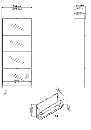 TVILUM Shoes skoskab - natur/glas egetrsfinér/spejlglas, m. 4 spejl klaplger og 2 rum