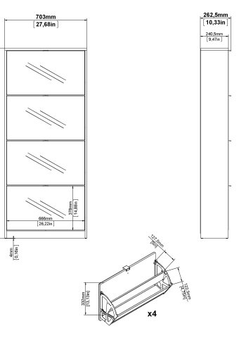 TVILUM Shoes skoskab - hvid/glas tr/spejlglas, m. 4 spejl klaplger og 2 rum 